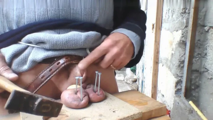He nailed his balls to the board with nails (Part 2)