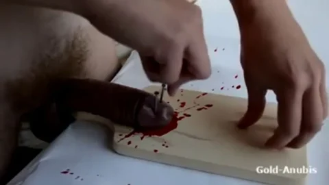 Cock Nailed to Wooden Board Until Bleeding | PenisCrush.com