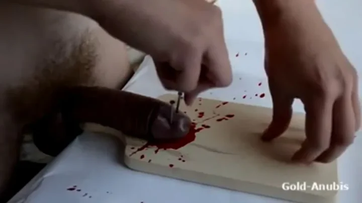Cock Nailed to Wooden Board Until Bleeding | PenisCrush.com